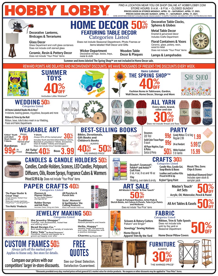 Hobby Lobby Weekly Ad - Prices Good Through April 17th 2021 Hobby Lobby Weekly Ad - Prices Good Through April 17th 2021
