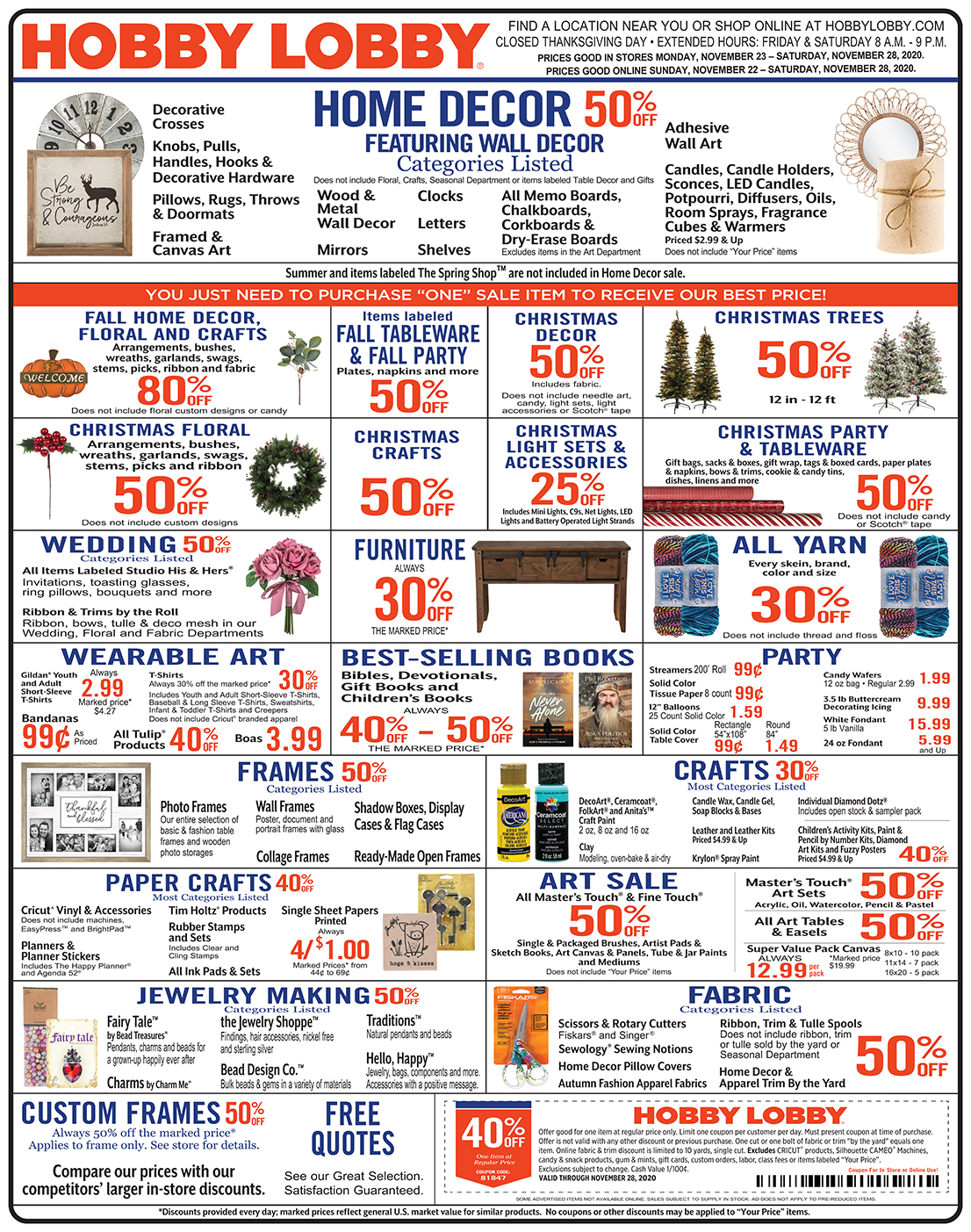 Hobby Lobby Weekly Ad - Prices Good Through November 28th 2020 Hobby Lobby Weekly Ad - Prices Good Through November 28th 2020
