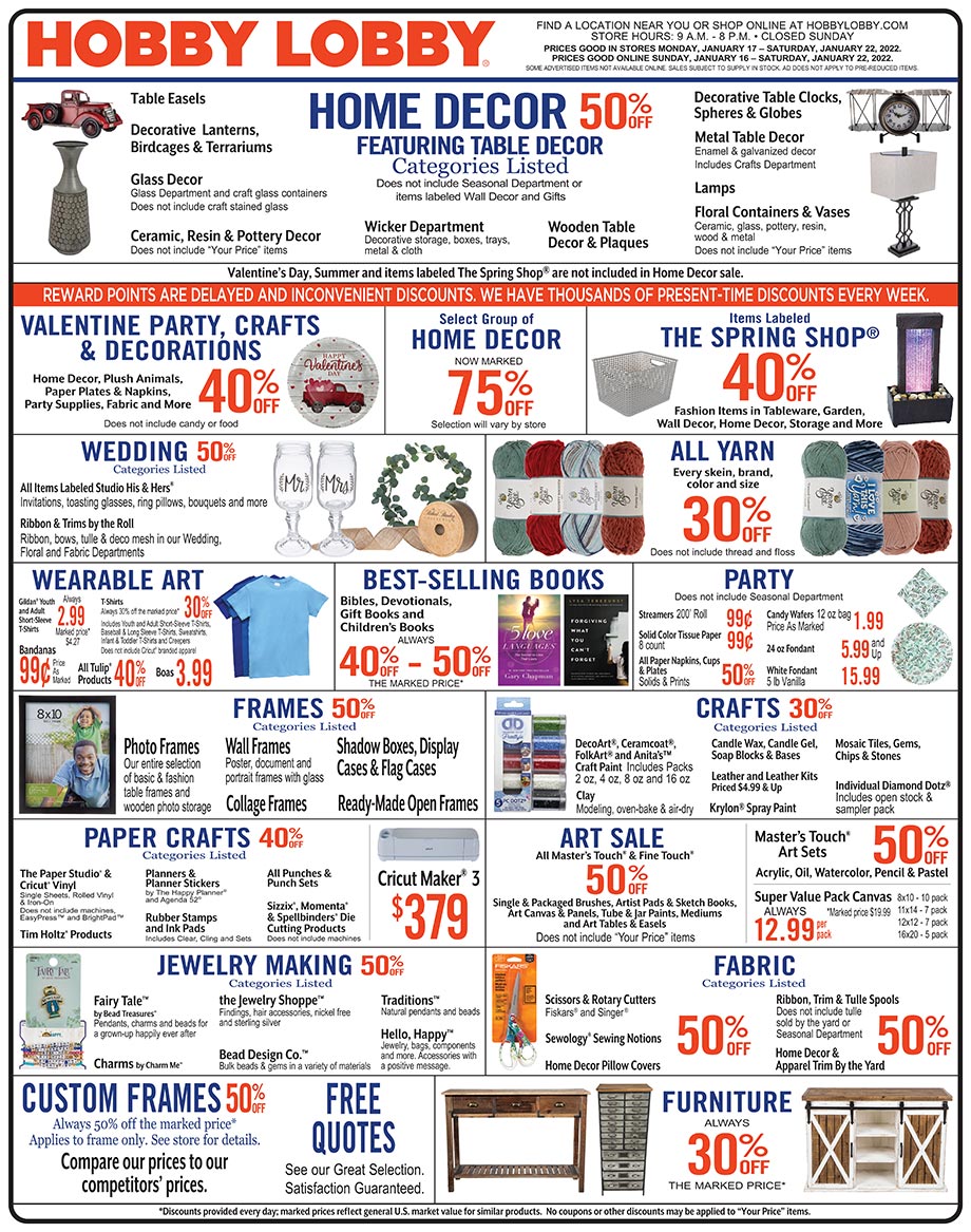 Hobby Lobby Weekly Ad - Prices Good Through January 22nd 2022 Hobby Lobby Weekly Ad - Prices Good Through January 22nd 2022