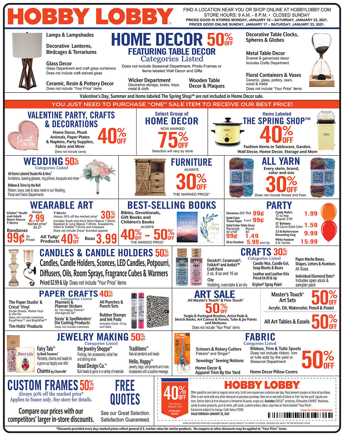 Hobby Lobby Weekly Ad - Prices Good Through January 23rd 2021 Hobby Lobby Weekly Ad - Prices Good Through January 23rd 2021