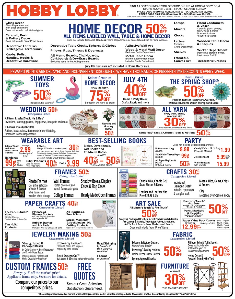 Hobby Lobby Weekly Ad - Prices Good Through May 28th 2022 Hobby Lobby Weekly Ad - Prices Good Through May 28th 2022