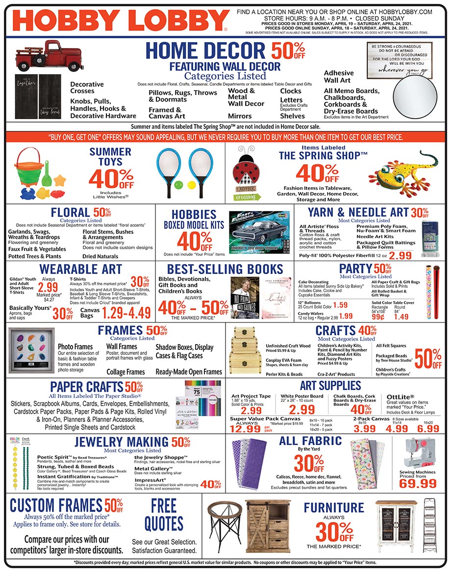 Hobby Lobby Weekly Ad - Prices Good Through April 24th 2021 Hobby Lobby Weekly Ad - Prices Good Through April 24th 2021