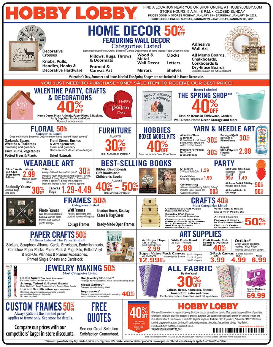 Hobby Lobby Weekly Ad - Prices Good Through January 30th 2021 Hobby Lobby Weekly Ad - Prices Good Through January 30th 2021