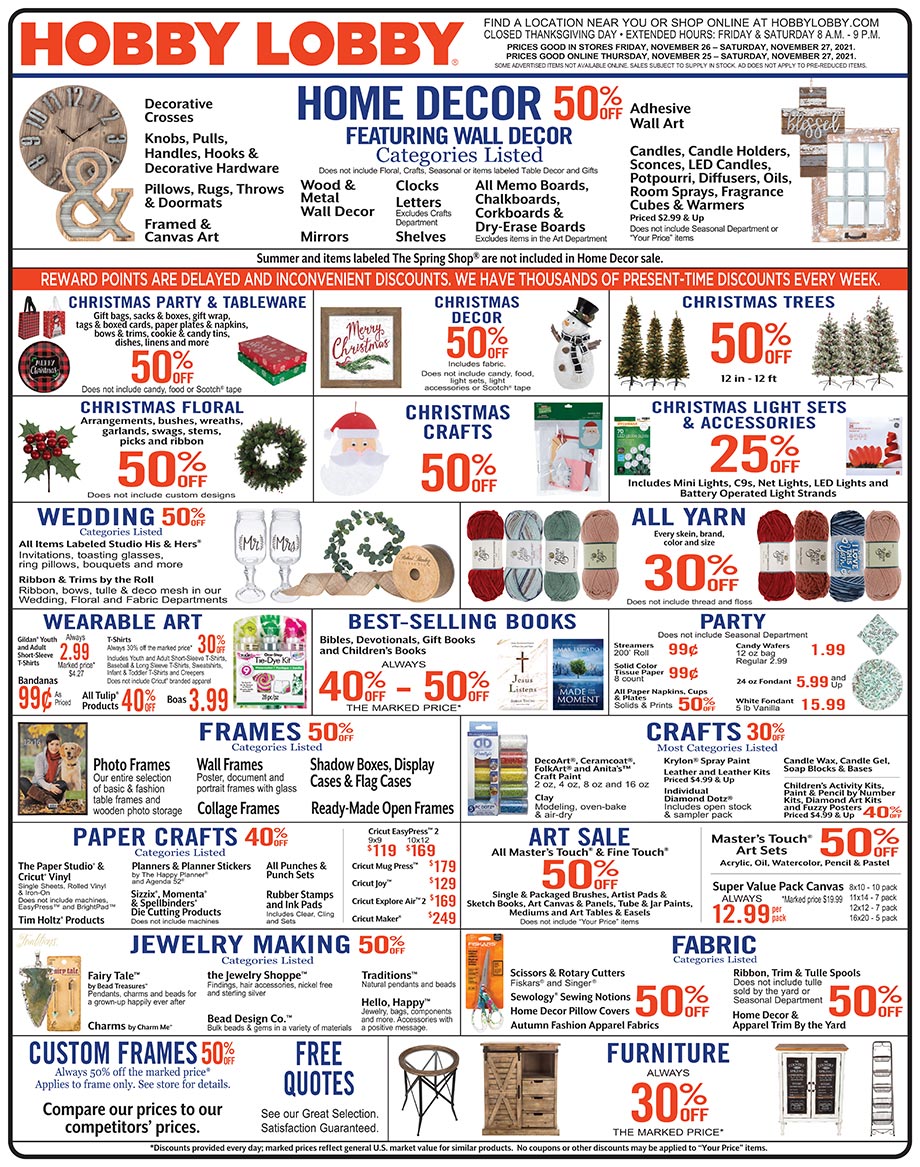 Hobby Lobby Weekly Ad - Prices Good Through November 27th 2021 Hobby Lobby Weekly Ad - Prices Good Through November 27th 2021