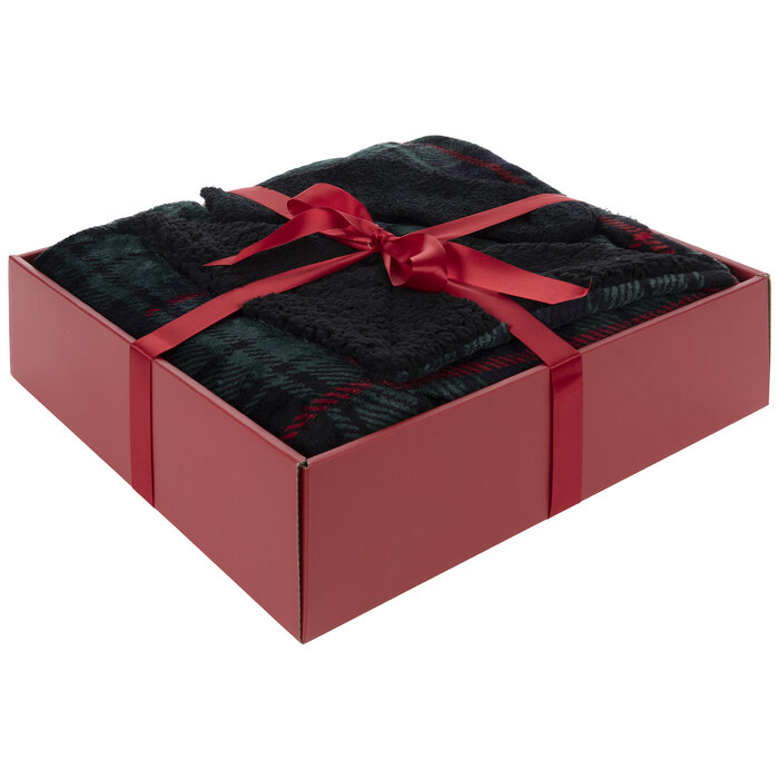 Black & Green Tartan Plaid Sherpa Throw Blanket Hobby Lobby 5613013