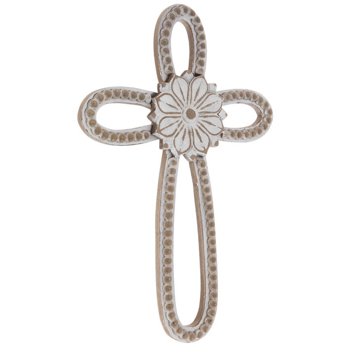 Whitewash Flower & Beaded Wood Wall Cross Hobby Lobby 2008548