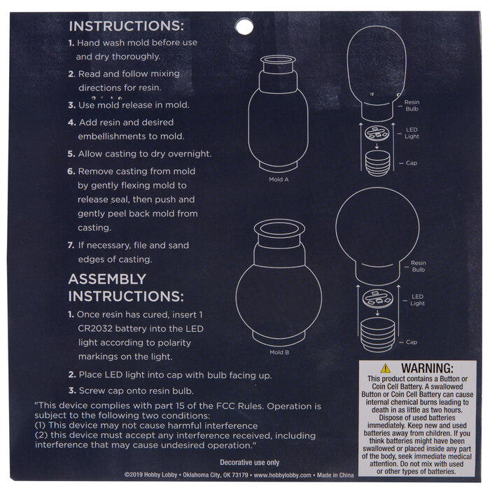 Light Bulb Silicone Resin Mold Kit Hobby Lobby 2163814