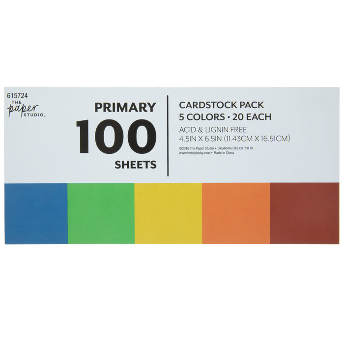 Primary Cardstock Paper Pack 4 1/2" x 6 1/2" Hobby Lobby 615724