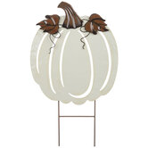 Cream White Pumpkin Metal Garden Stake