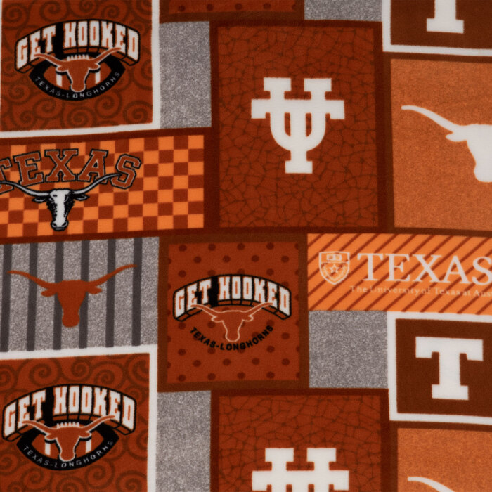 University of Texas\u00a0Fleece Fabric Sold by the Yard-Texas Longhorns College Patch Fleece Blanket Fabric-SYKEL TX1177