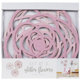 Pink Glitter Flowers Wood Wall Decor Set