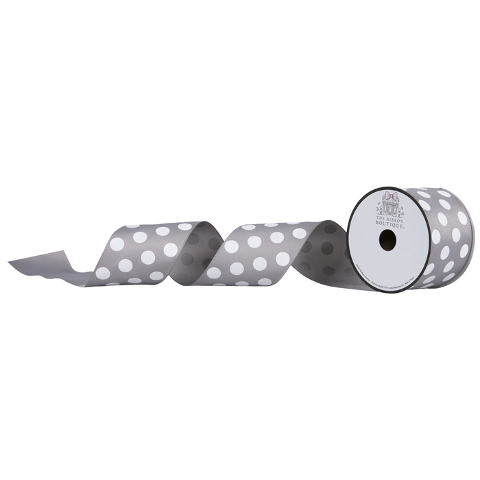 Gray & White Polka Dot Wired Edge Grosgrain Ribbon 2 1/2" Hobby