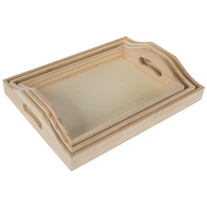 Rectangle Wood Tray Set With Handles Hobby Lobby 130559