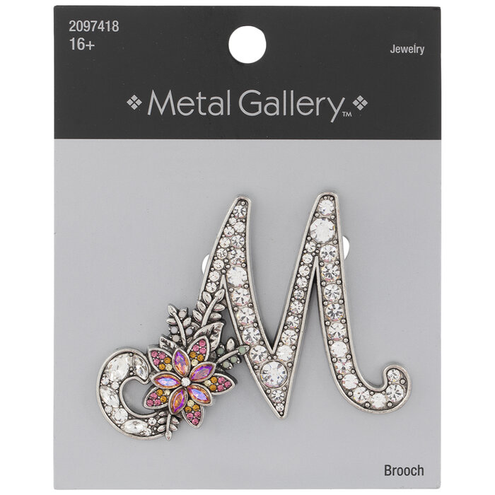 Letter Floral Rhinestone Brooch M Hobby Lobby 2097418