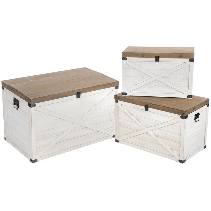 White Farmhouse Wood Trunk Set Hobby Lobby 2137289