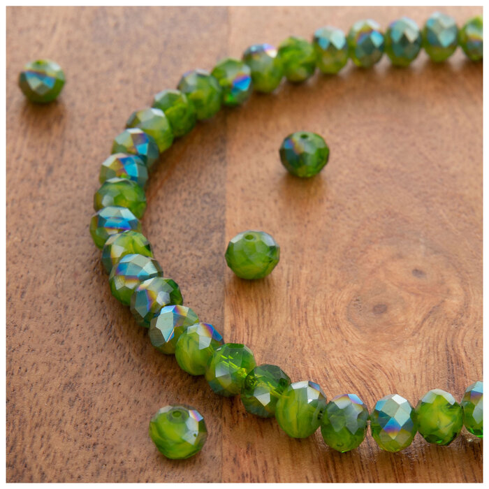 Green Faceted Glass Bead Strand 6mm x 8mm Hobby Lobby 2147874