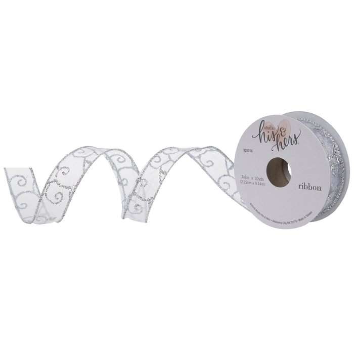 Silver Glitter Swirl Wired Edge Sheer Ribbon 7 8 Hobby Lobby 1880