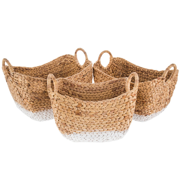 Natural Water Hyacinth Basket Set With White Bottoms Hobby Lobby