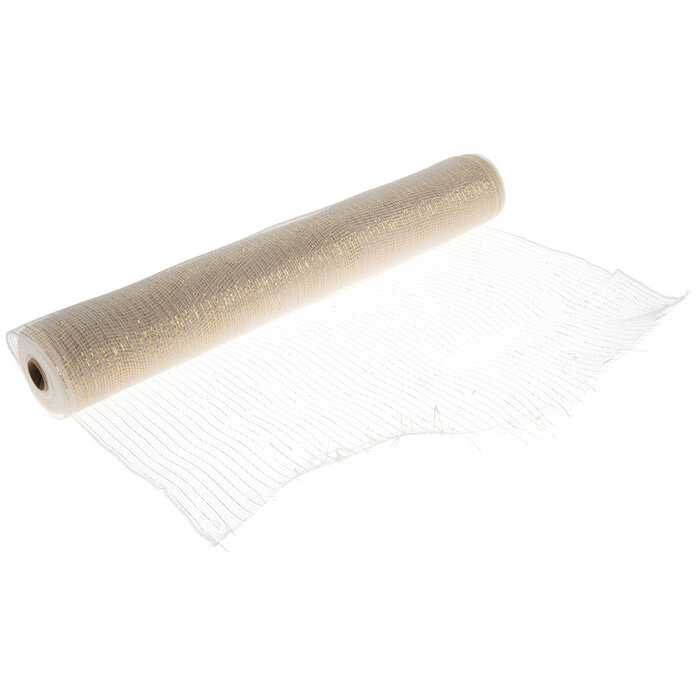 Cream & Gold Metallic Deco Mesh Ribbon 21" Hobby Lobby 860106