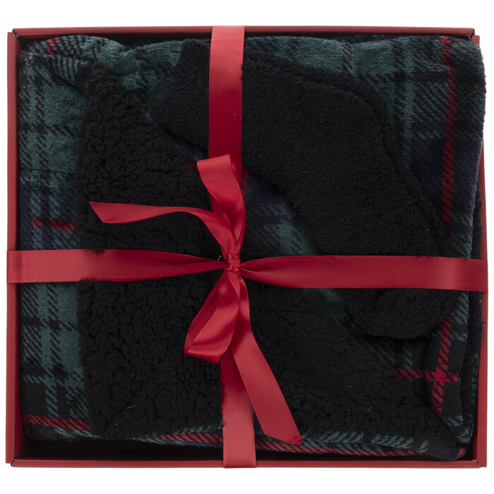 Black & Green Tartan Plaid Sherpa Throw Blanket Hobby Lobby 5613013