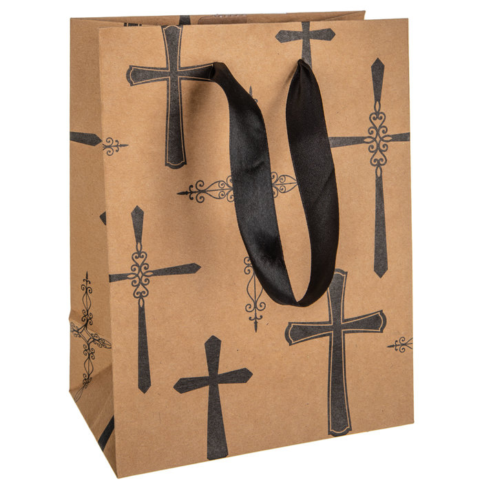 Kraft & Black Crosses Gift Bag Small Hobby Lobby 424341