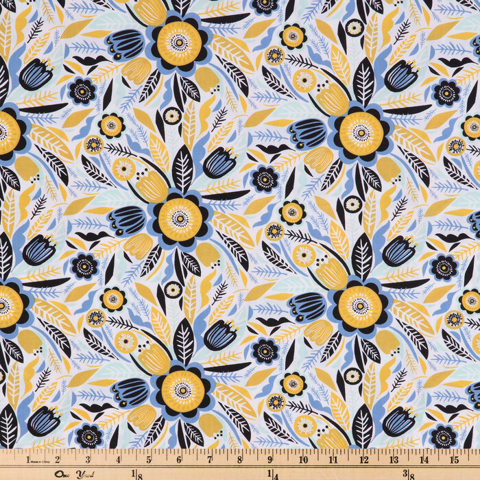 Mustard & Blue Floral Cotton Apparel Fabric Hobby Lobby 1928969