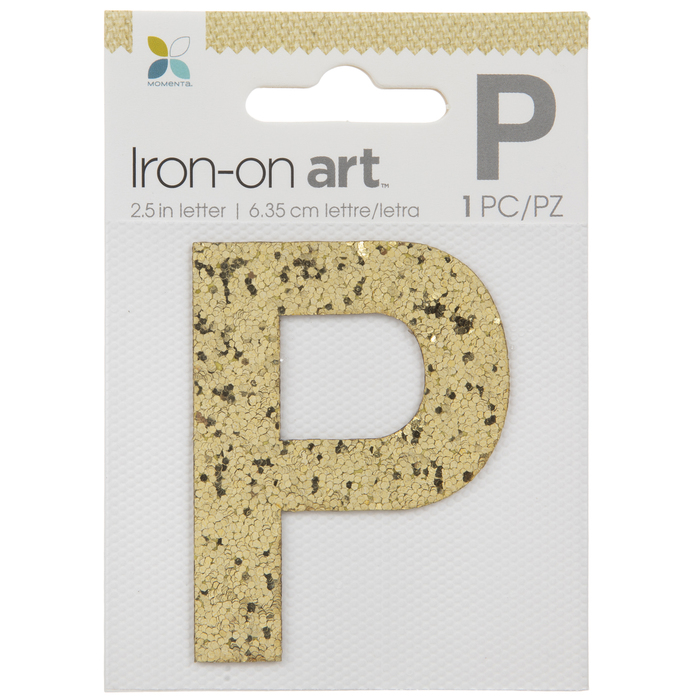 Gold Glitter Letter IronOn Applique P 2 1/2" Hobby Lobby 1536283
