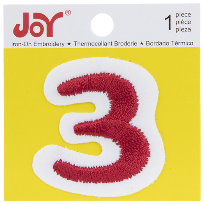 Red Embroidered Number IronOn Patch 3 1 1/2" Hobby Lobby 471243