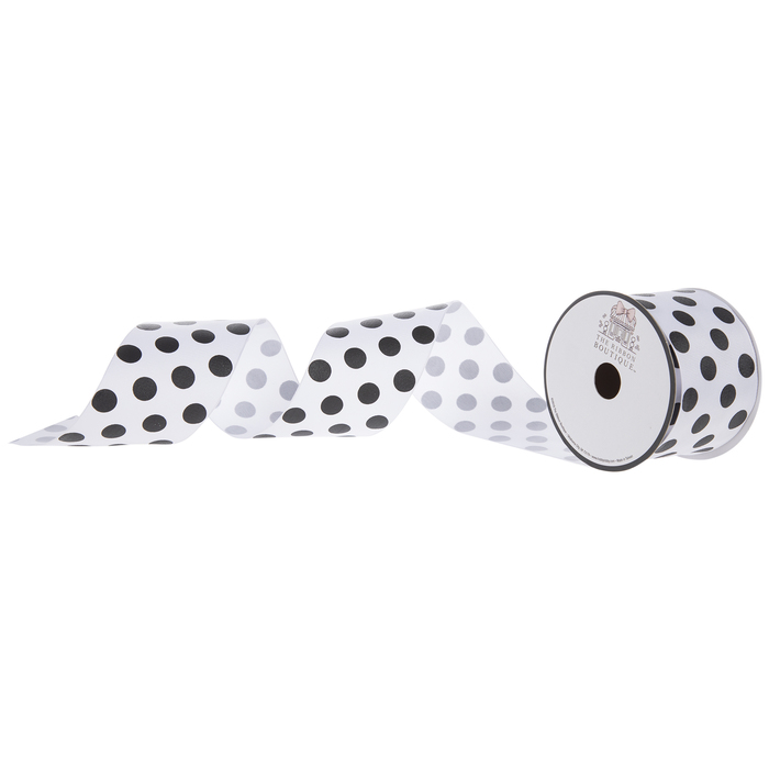 White &amp; Black Polka Dot Wired Edge Grosgrain Ribbon - 2 1/2&quot; | Hobby