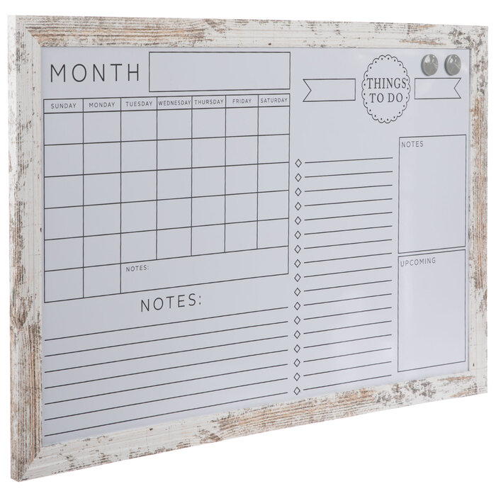 White Dry Erase Monthly Organizer Board With Wood Frame 23" x 35