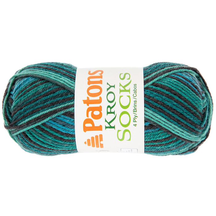 BLUE GREY /& GREEN 166 YARDS SOCKS YARN PATONS KROY GREEN STRIPED RAGG