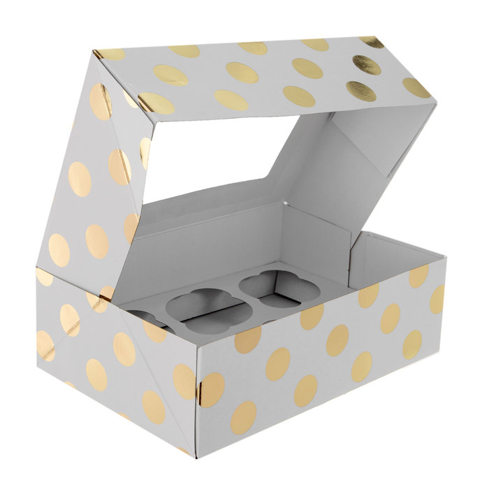 White & Gold Foil Polka Dot Cupcake Boxes Hobby Lobby 879254