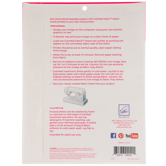 White Colorfast Printer Fabric Sheets Hobby Lobby 88690