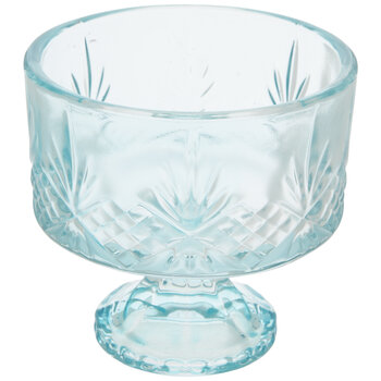 Blue Geometric Glass Pedestal Bowl