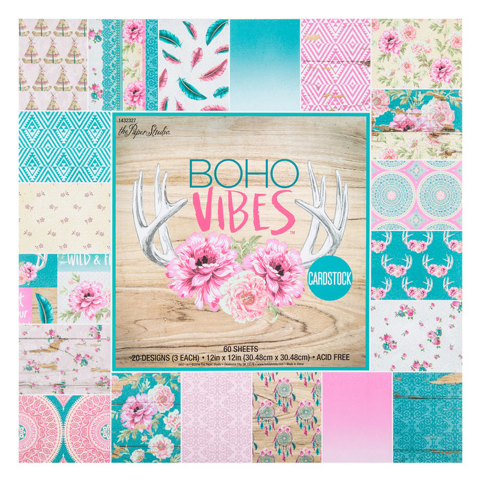 12x12 Scrapbook Paper Studio Cardstock Boho Vibes Chic Rustic Feathers Dream 40