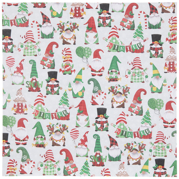 Christmas Character Gnomes Scrapbook Paper 12" x 12" Hobby Lobby