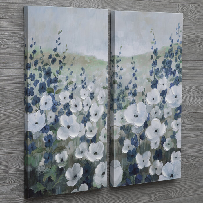 White & Blue Flowers Canvas Wall Decor Set Hobby Lobby 2174043