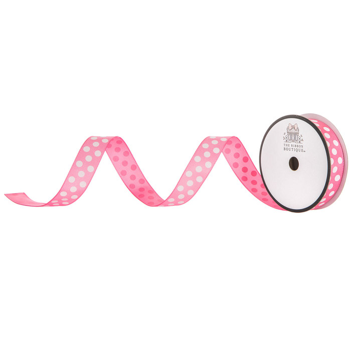 38 Pink and White Polka Dot Single Face Satin Ribbon by the Yard O36
